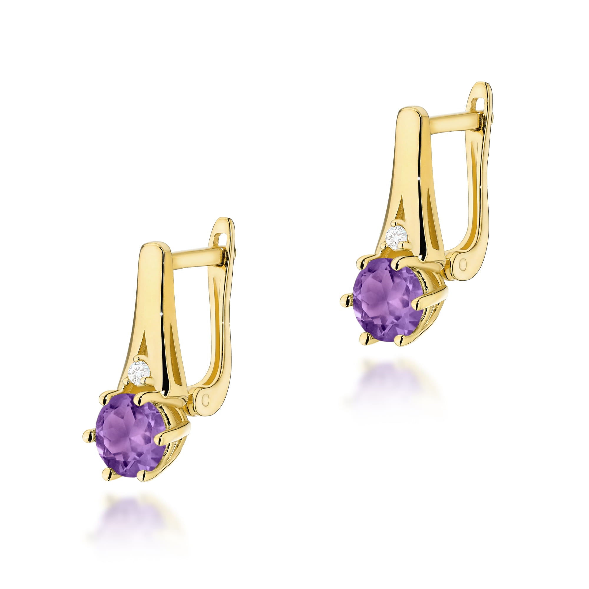 Gold Earrings With Amethysts And Diamonds