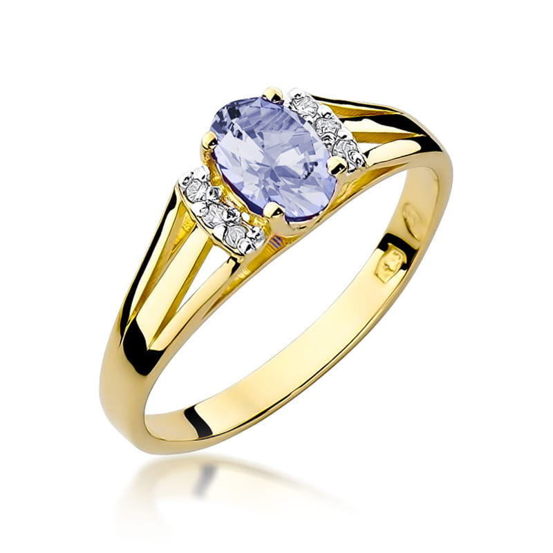Auksinis Žiedas Su Tanzanitu Ir Deimantais