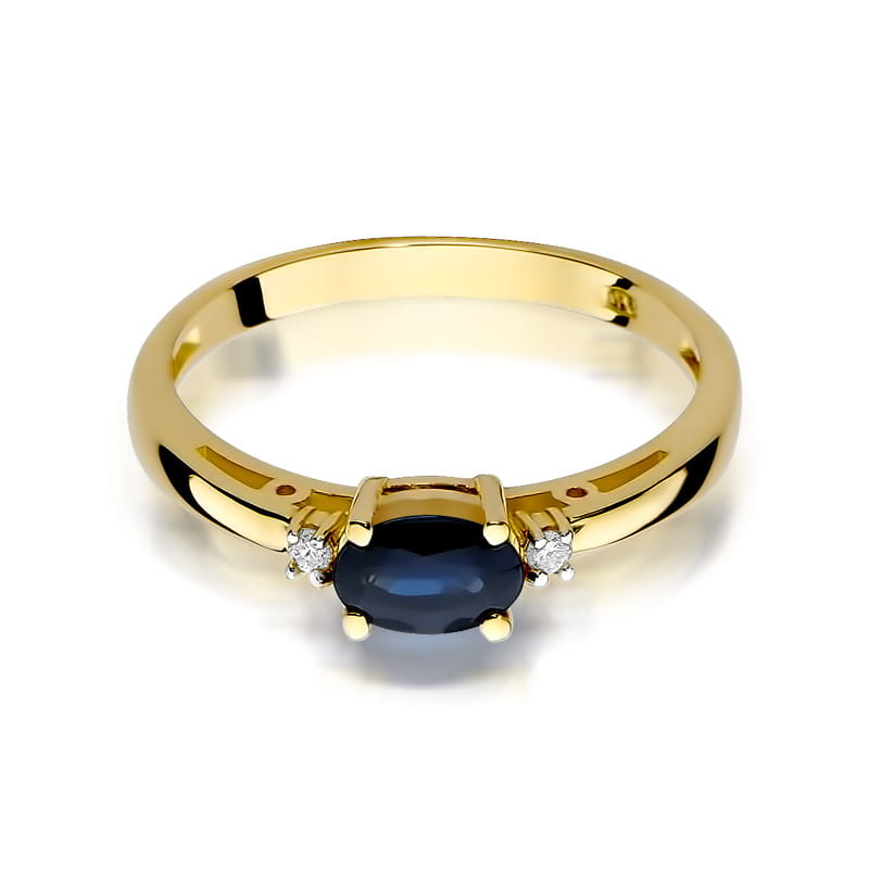 Auksinis Žiedas Su Safyru Ir Deimantais