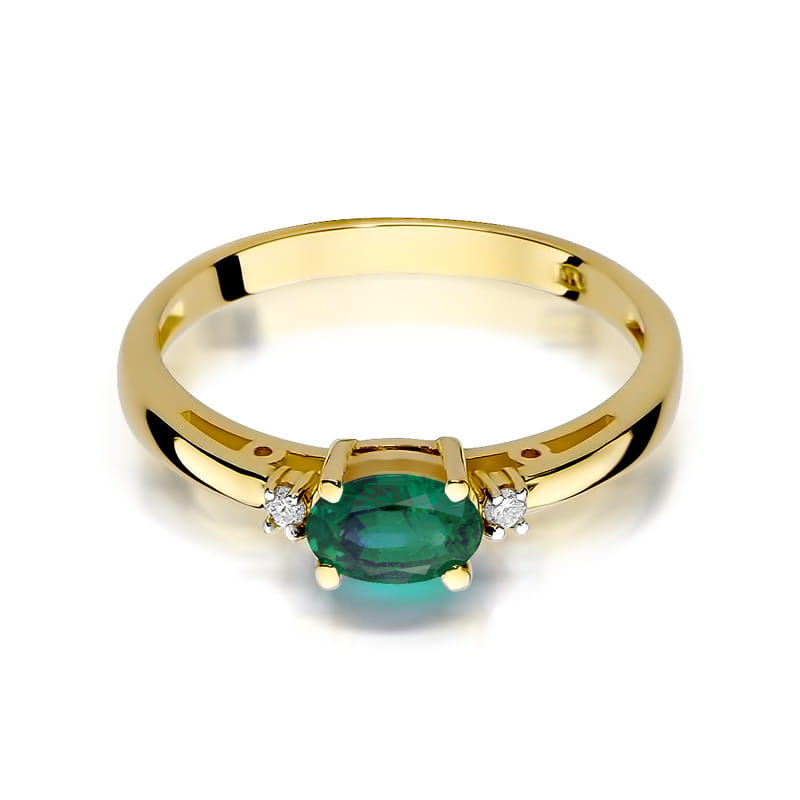 Auksinis Žiedas Su Smaragdu Ir Deimantais