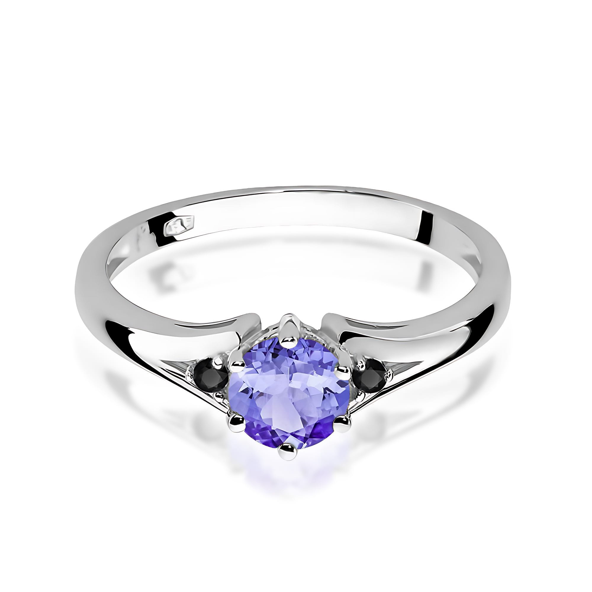 Auksinis Žiedas Su Tanzanitu Ir Juodais Deimantais