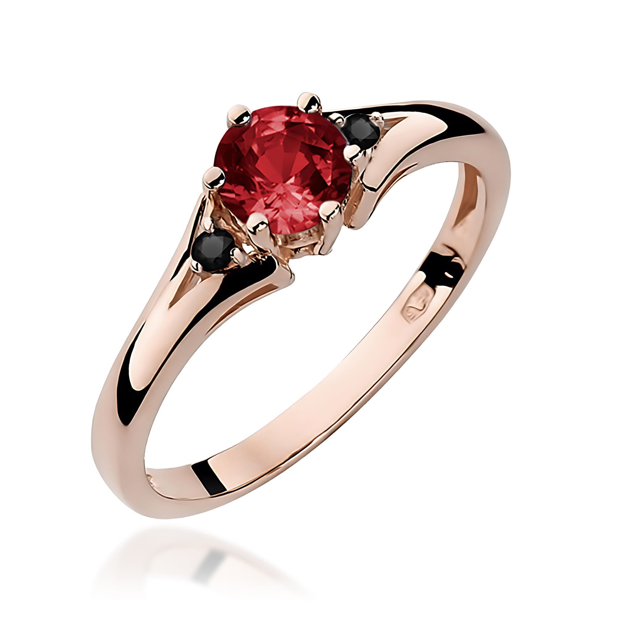 Gold Ring With Garnet And Black Diamonds
