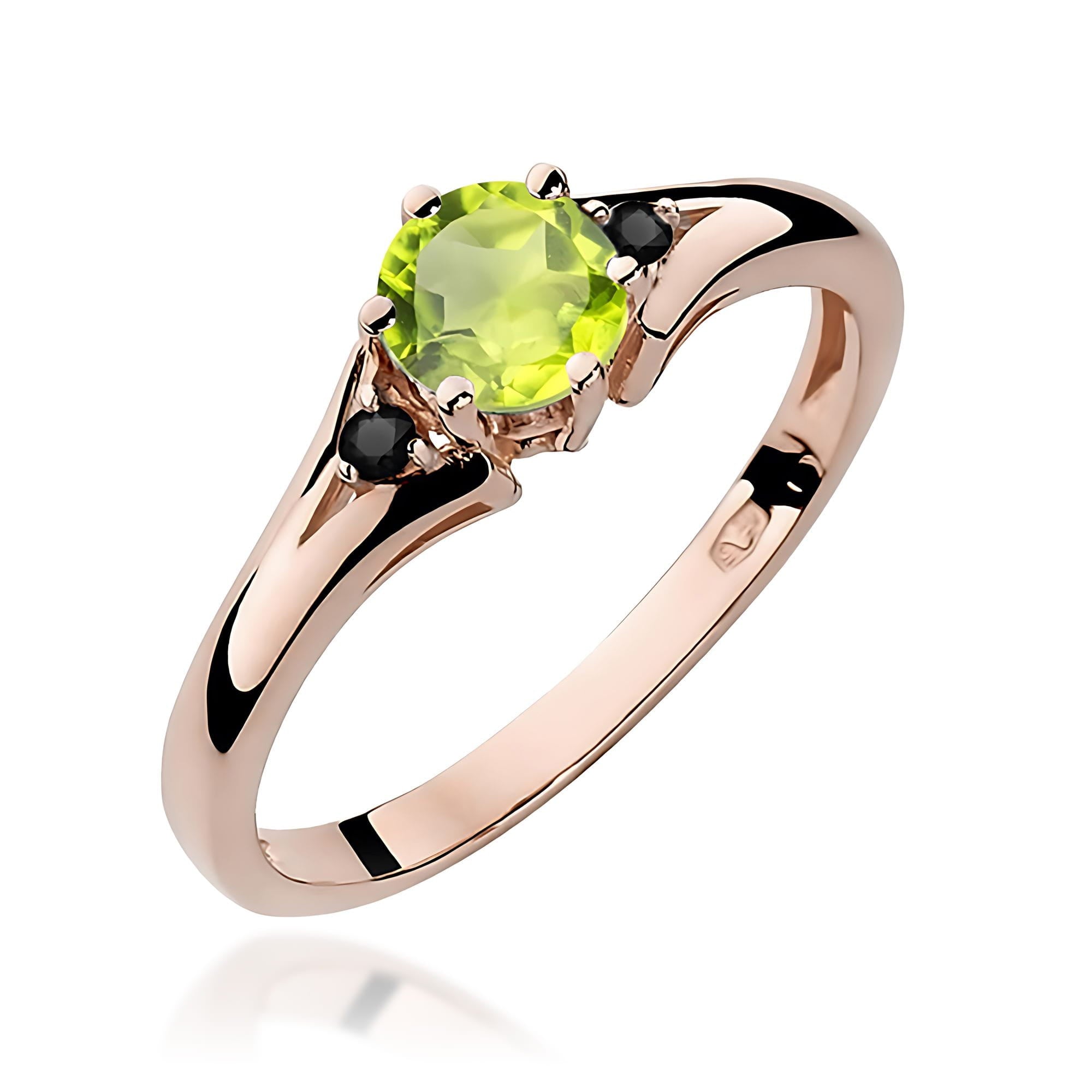 Gold Ring With Peridot And Black Diamonds