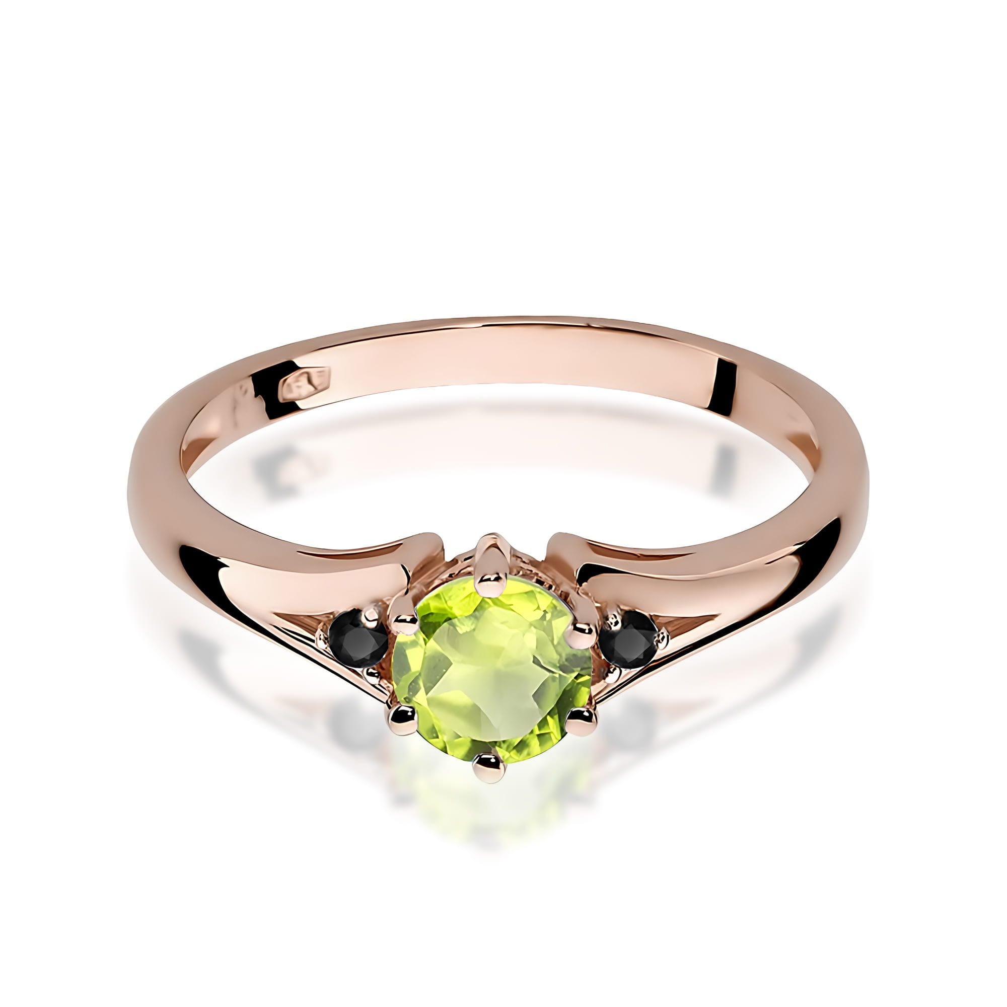 Gold Ring With Peridot And Black Diamonds