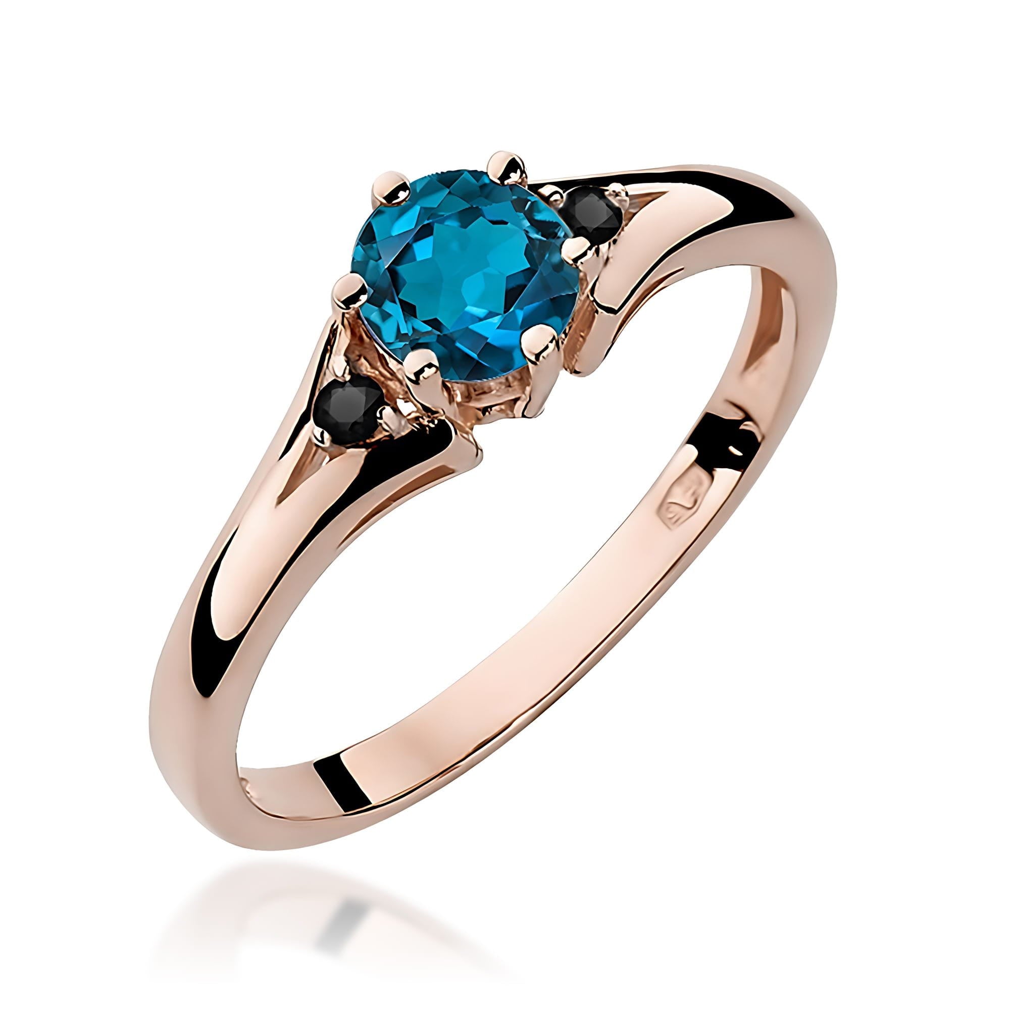 Gold Ring With London Topaz And Black Diamonds