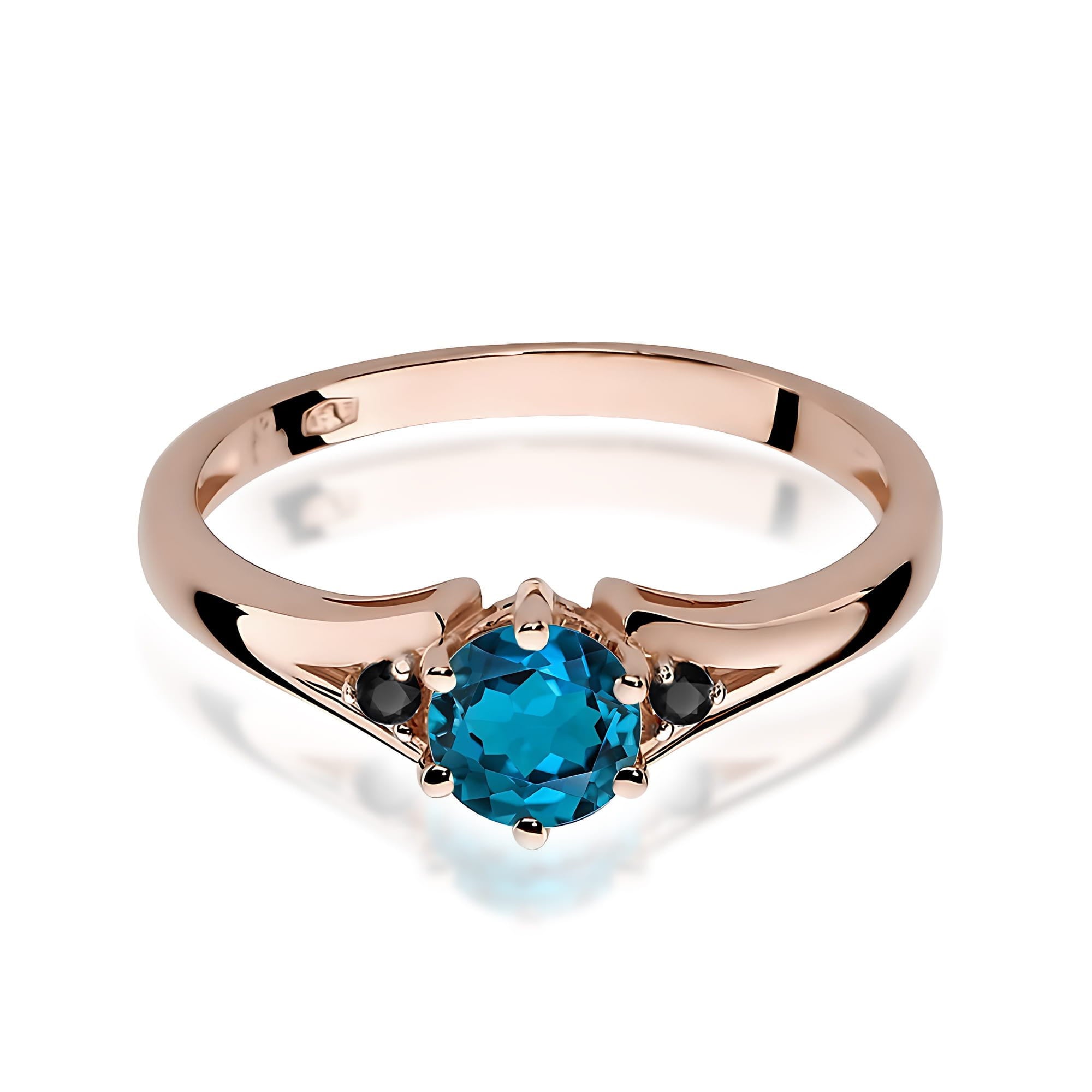 Gold Ring With London Topaz And Black Diamonds