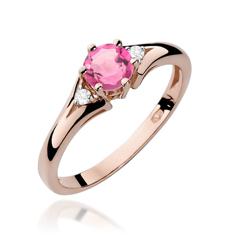 Gold Ring With Pink Topaz And Diamonds