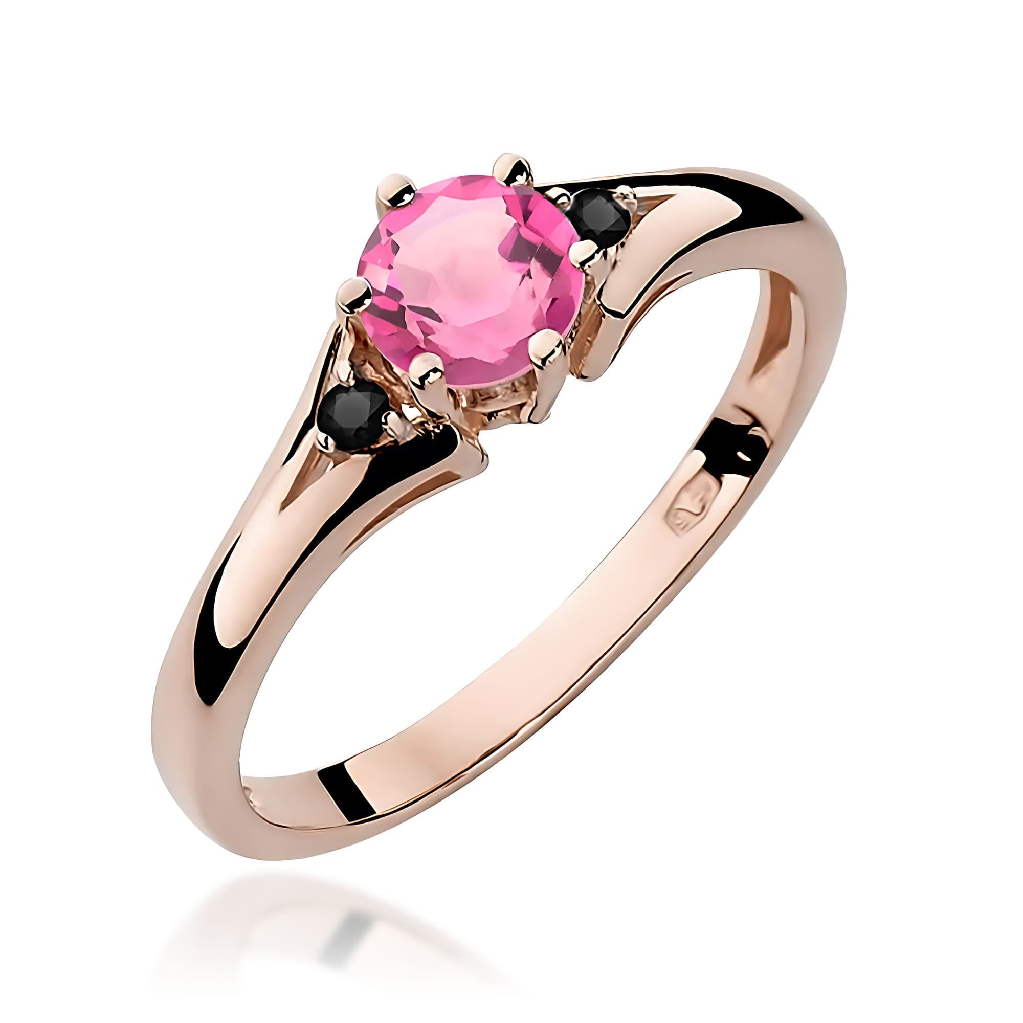 Gold Ring With Pink Topaz and Black Diamonds