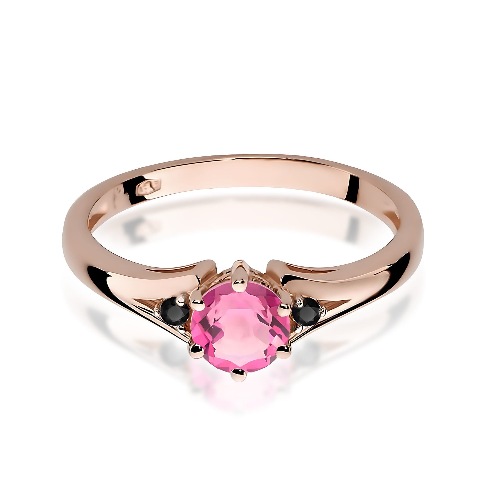 Gold Ring With Pink Topaz and Black Diamonds