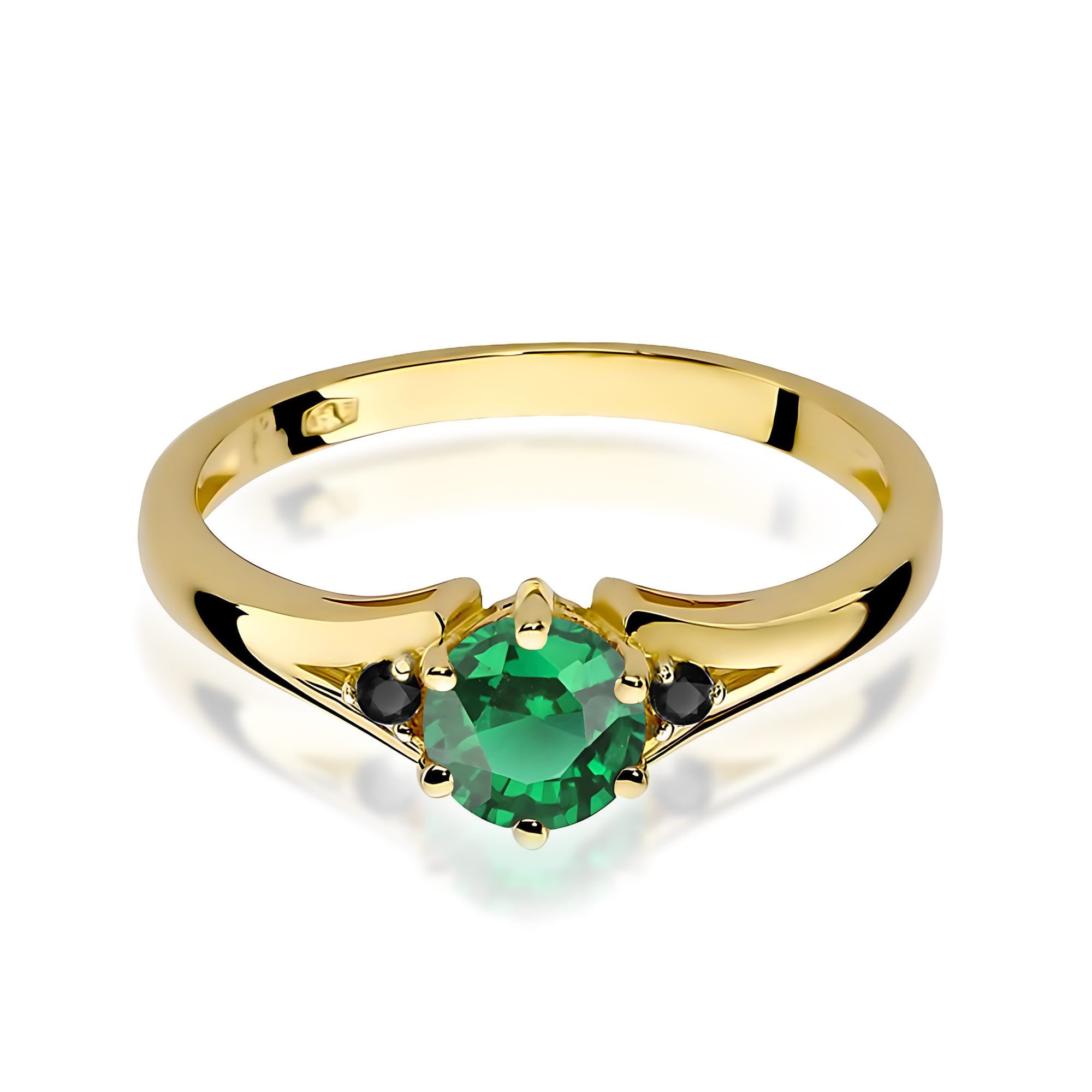 Auksinis Žiedas Su Smaragdu Ir Juodais Deimantais