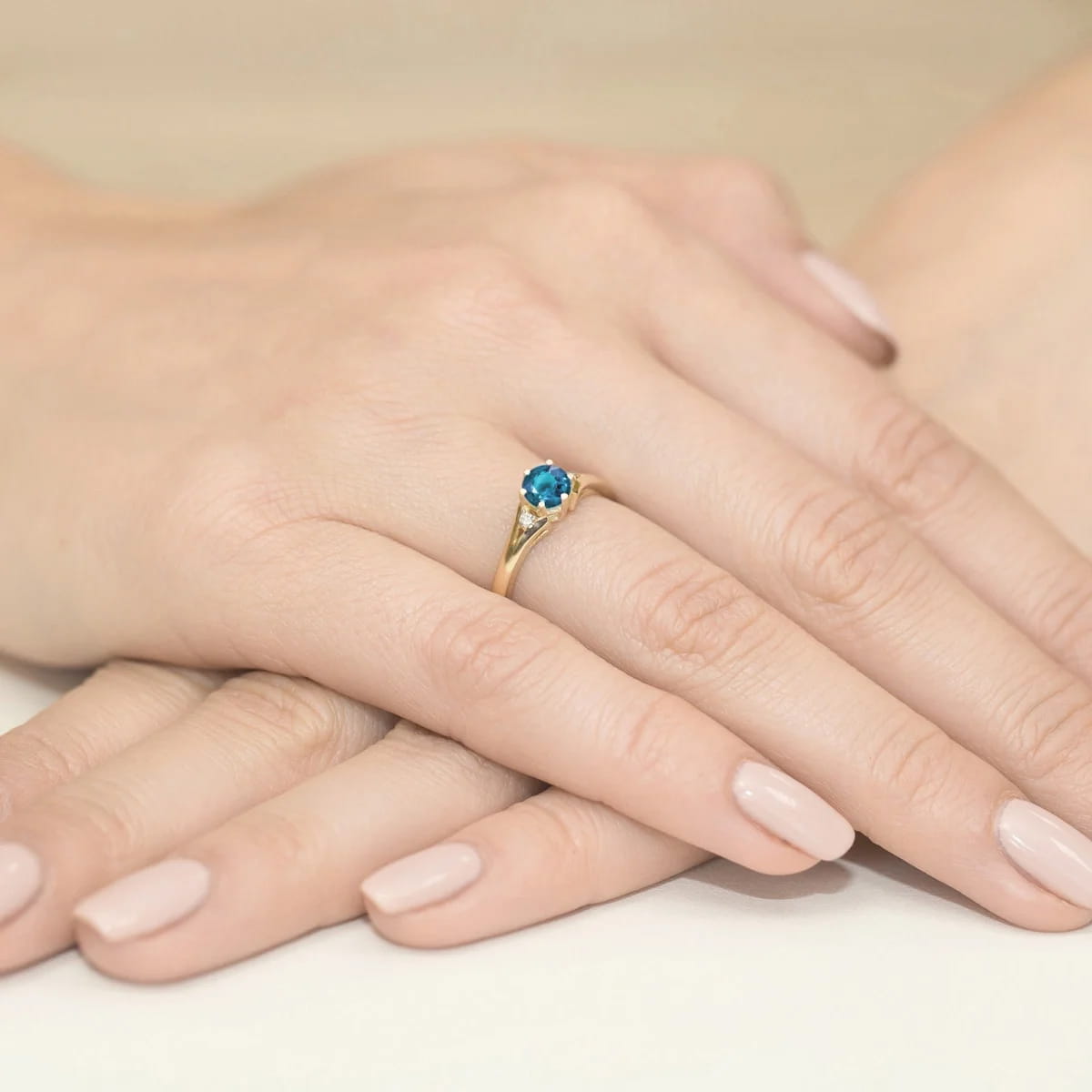 Gold Ring With London Topaz And Diamonds