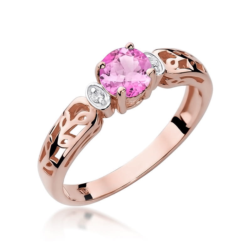 Gold Ring With Pink Topaz And Diamonds