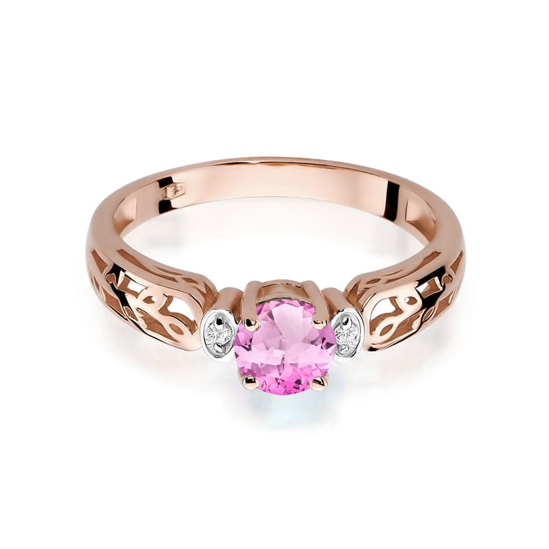 Gold Ring With Pink Topaz And Diamonds