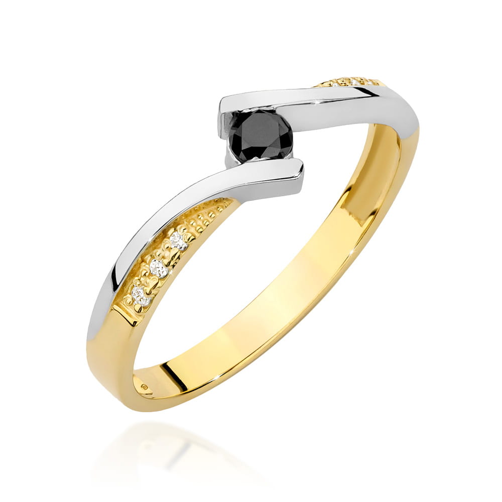 Gold Ring With Black and White Diamonds