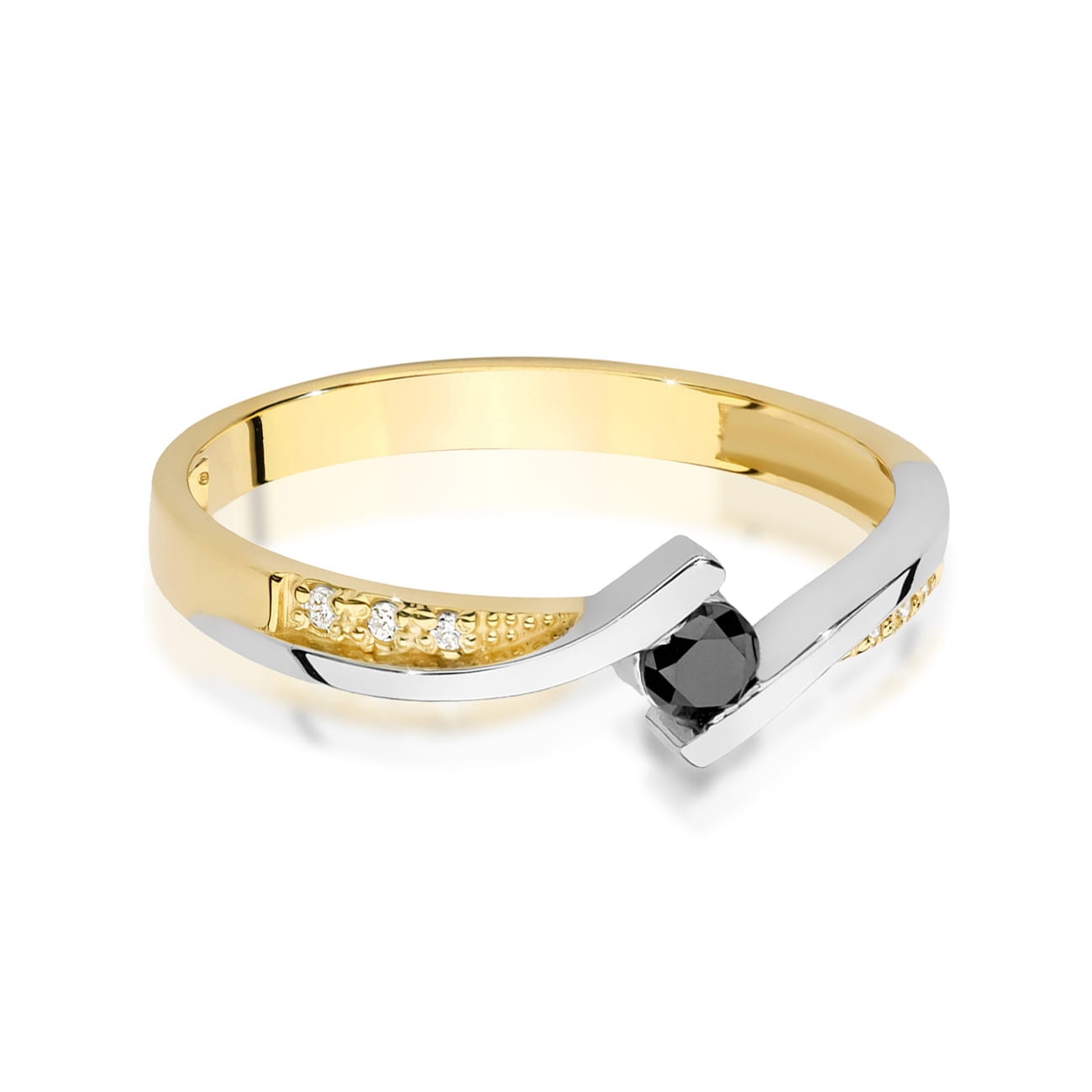 Gold Ring With Black and White Diamonds