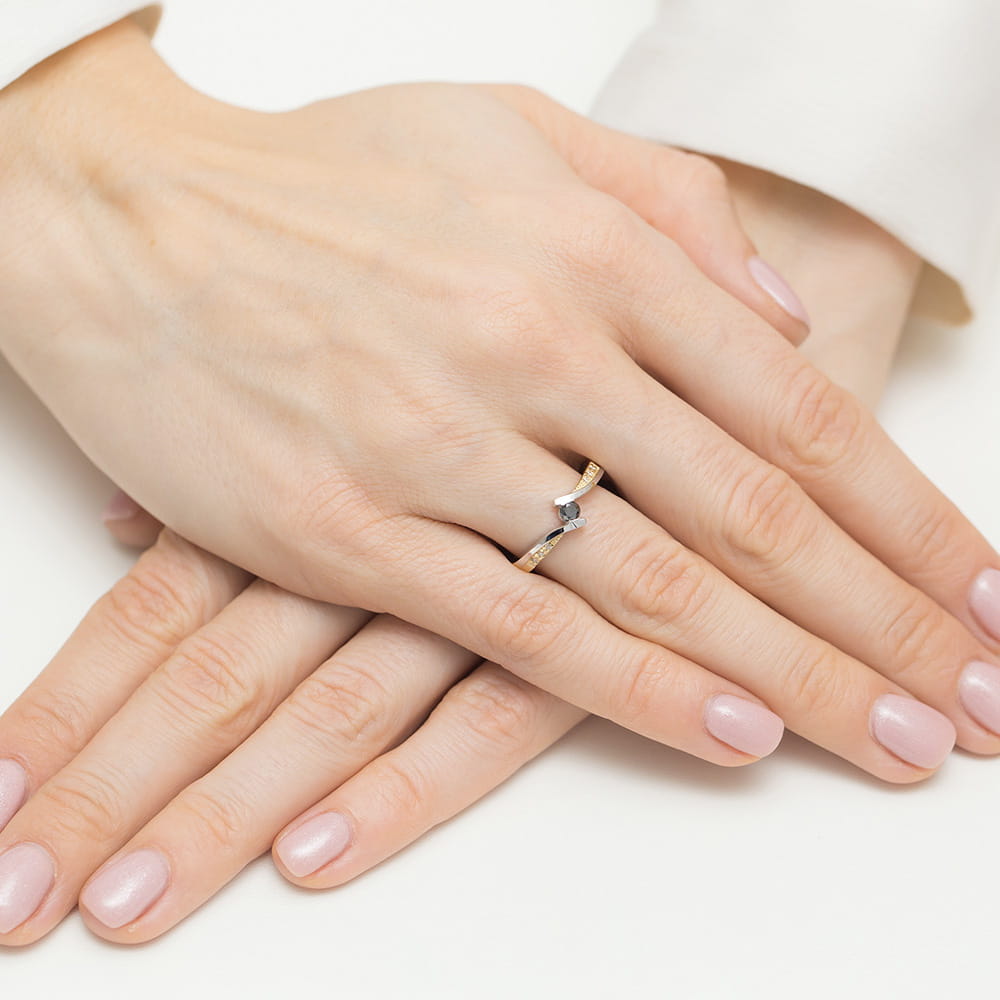 Gold Ring With Black and White Diamonds