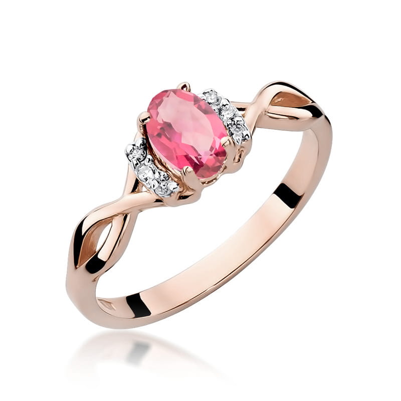 Gold Ring With Pink Topaz And Diamonds