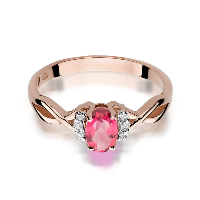 Gold Ring With Pink Topaz And Diamonds