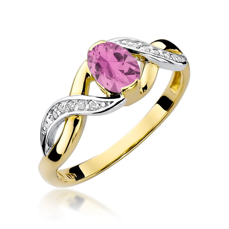 Auksinis Žiedas Su Rožiniu Safyru Ir Deimantais