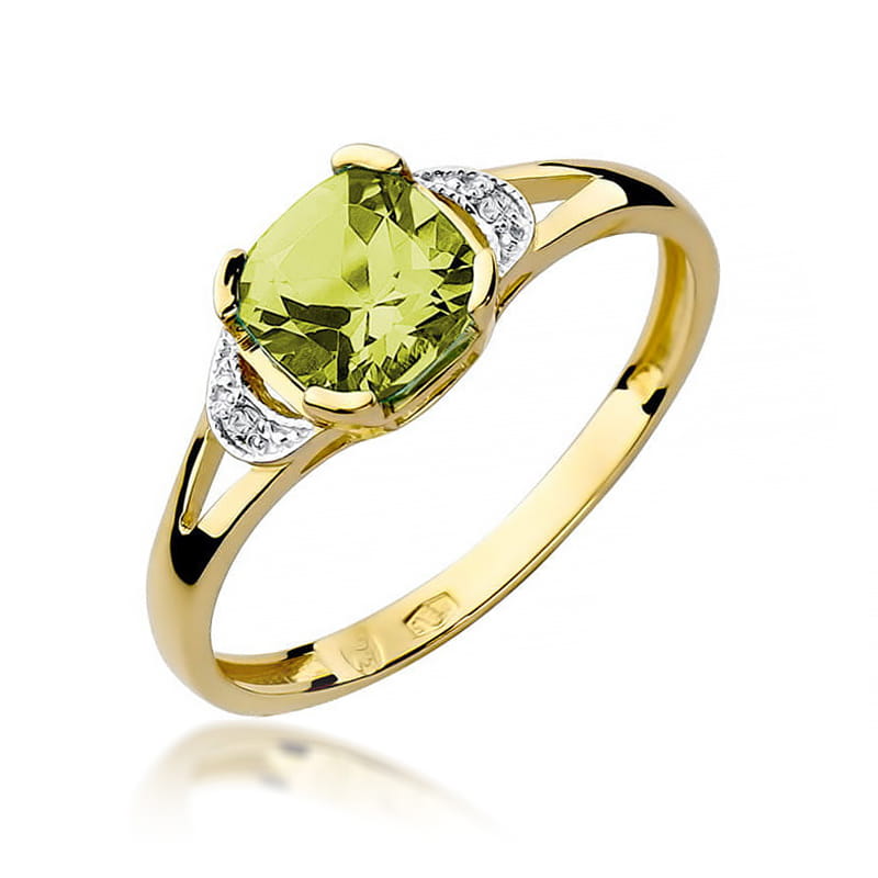 Auksinis Žiedas Su Peridotu Ir Deimantais