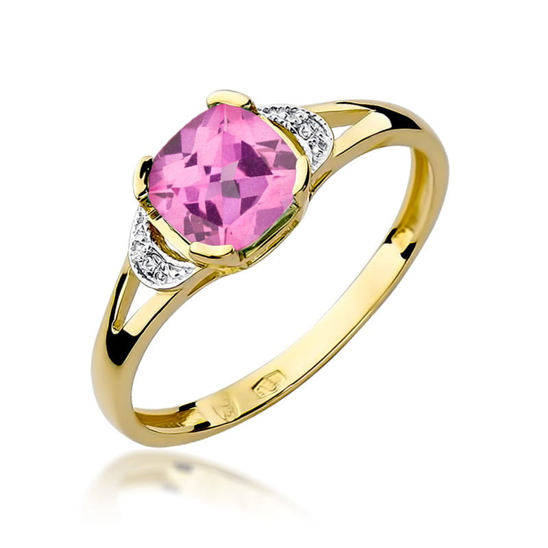 Auksinis Žiedas Su Rožiniu Topazu Ir Deimantais