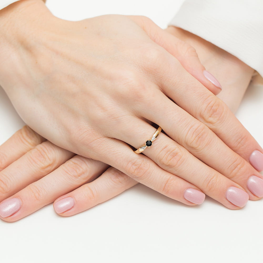 Gold Ring With Black And White Diamonds