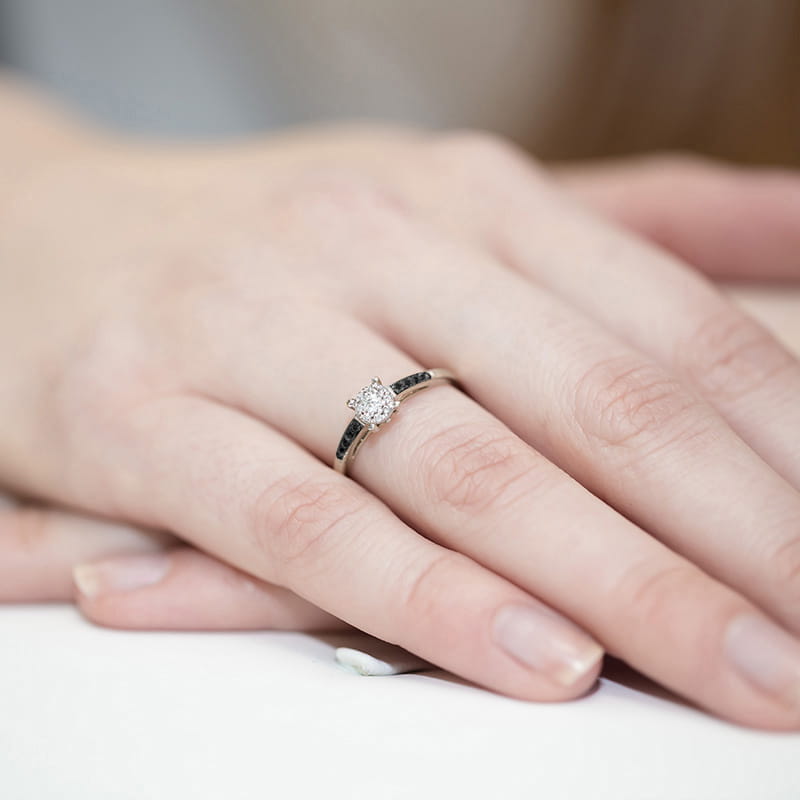 Gold Ring With White And Black Diamonds