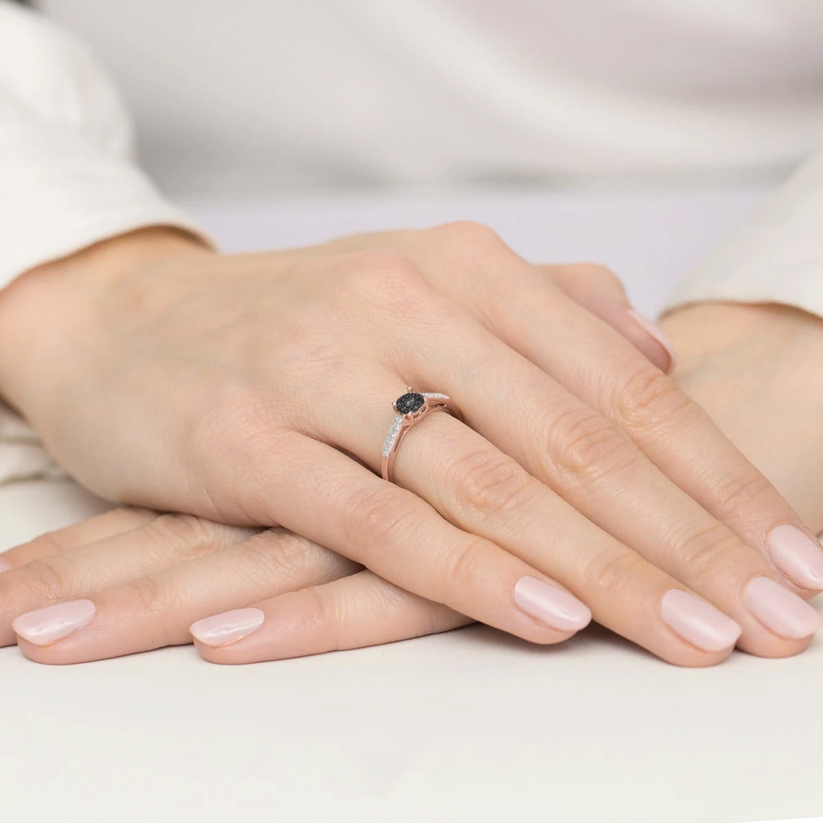 Gold Ring With Black And White Diamonds