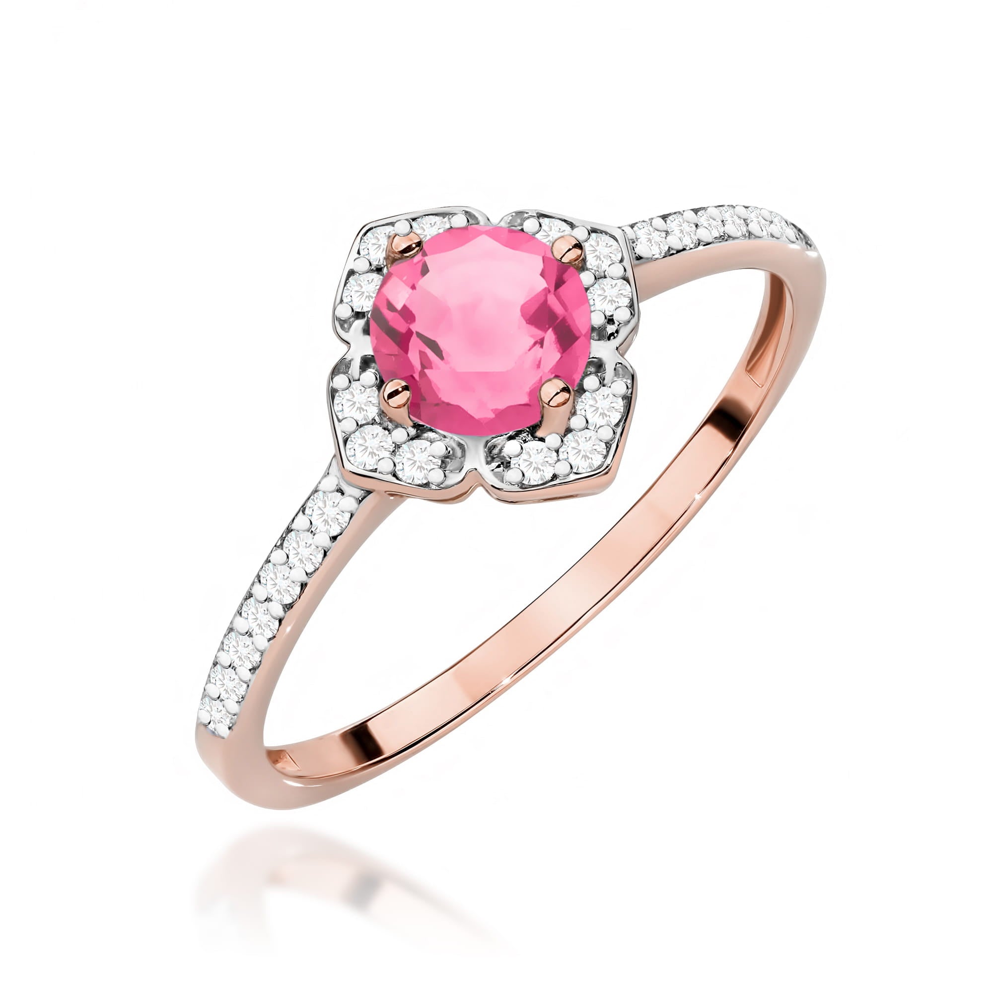 Gold Ring With Pink Topaz And Diamonds