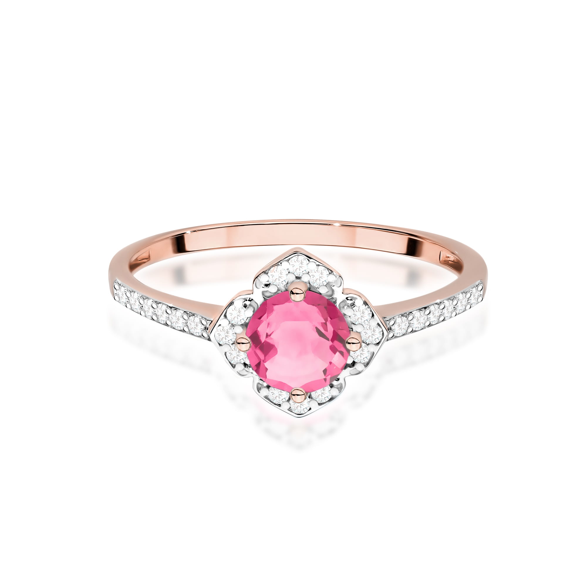 Gold Ring With Pink Topaz And Diamonds