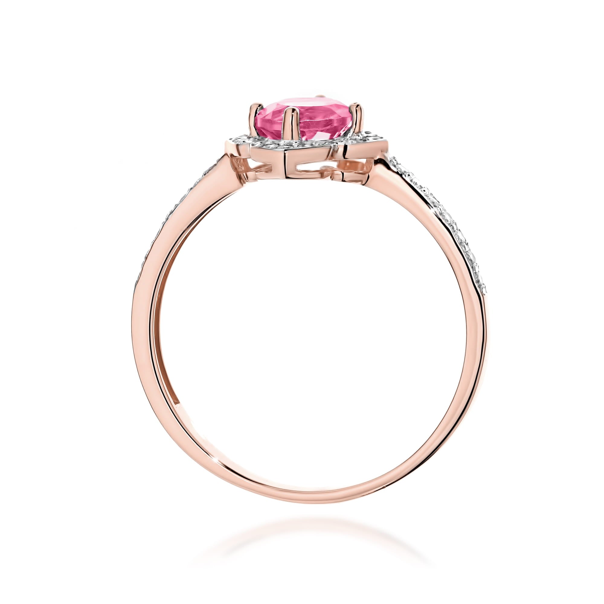 Auksinis Žiedas Su Rožiniu Topazu Ir Deimantais