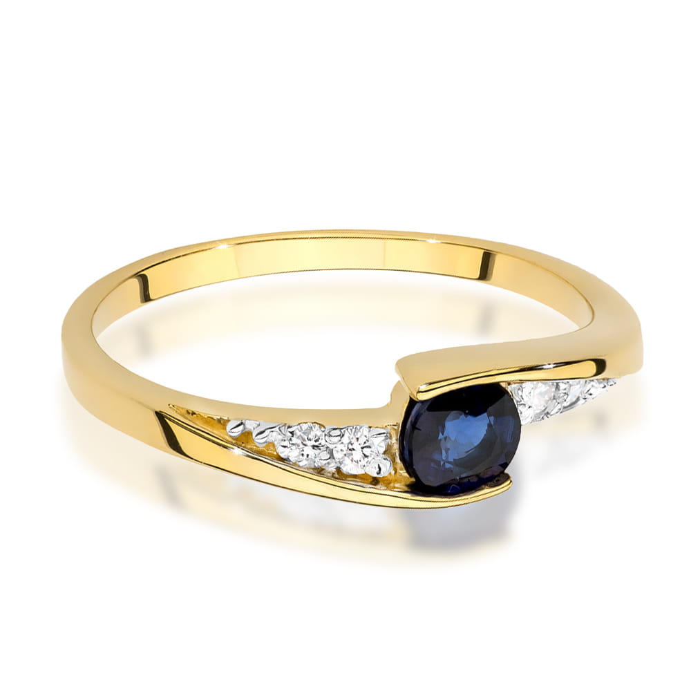 Auksinis Žiedas Su Safyru Ir Deimantais