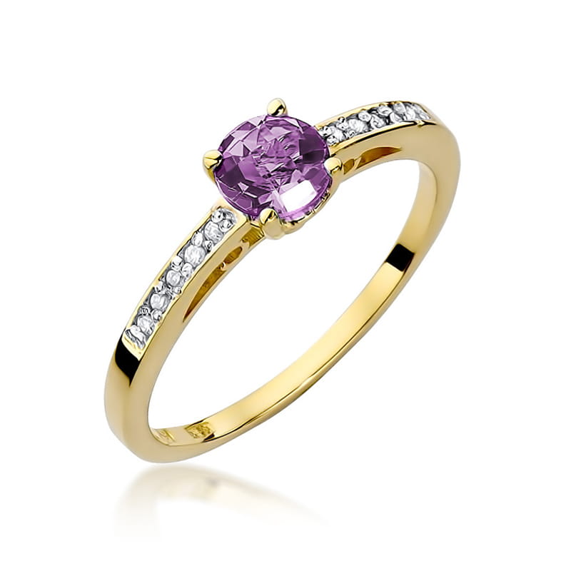 Auksinis Žiedas Su Ametistu Ir Deimantais