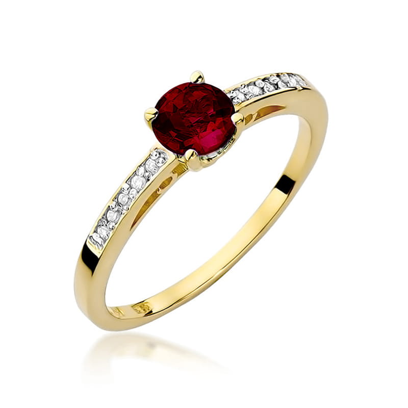 Auksinis Žiedas Su Granatu Ir Deimantais