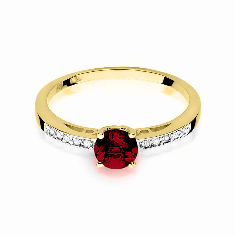 Auksinis Žiedas Su Granatu Ir Deimantais