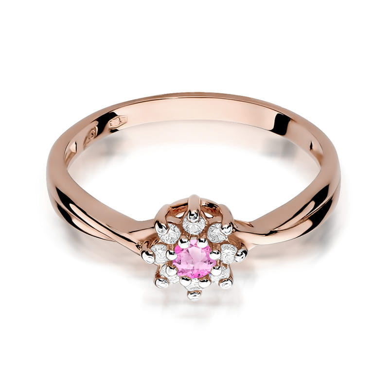 Gold Ring With Pink Topaz And Diamonds