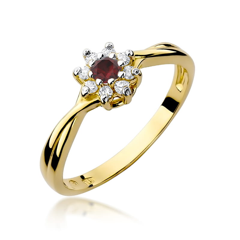 Auksinis Žiedas Su Rubinu Ir Deimantais