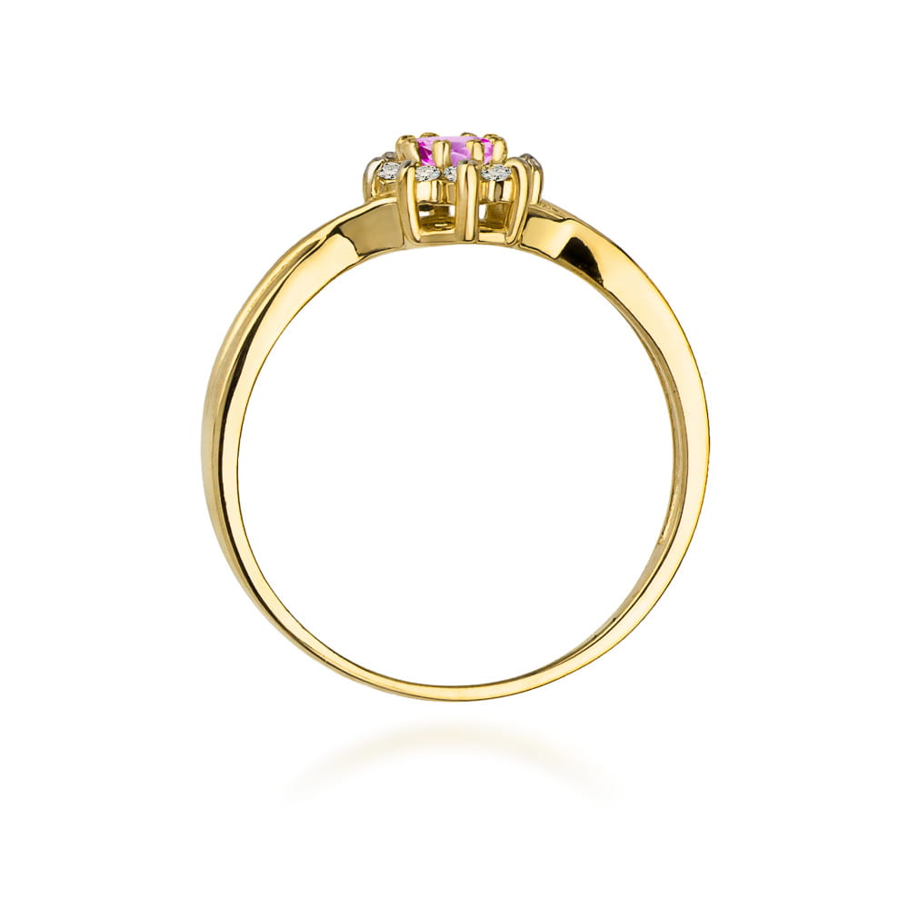 Auksinis Žiedas Su Rožiniu Topazu Ir Deimantais