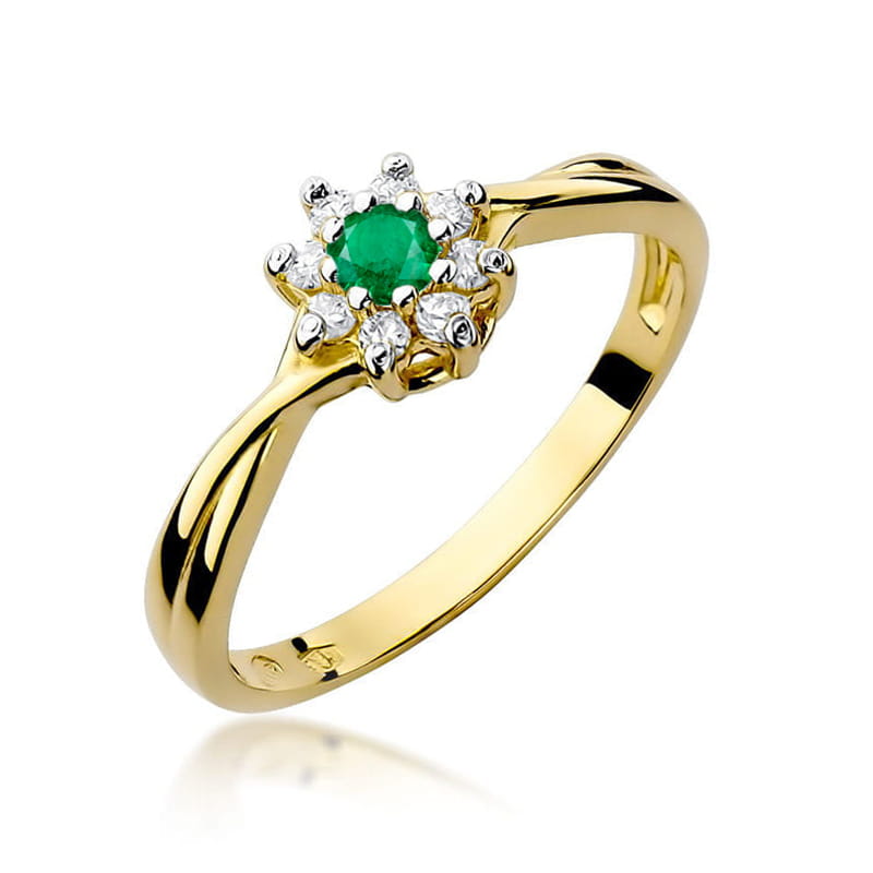 Auksinis Žiedas Su Smaragdu Ir Deimantais