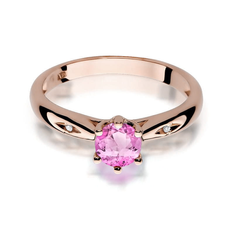 Gold Ring With Pink Topaz And Diamonds