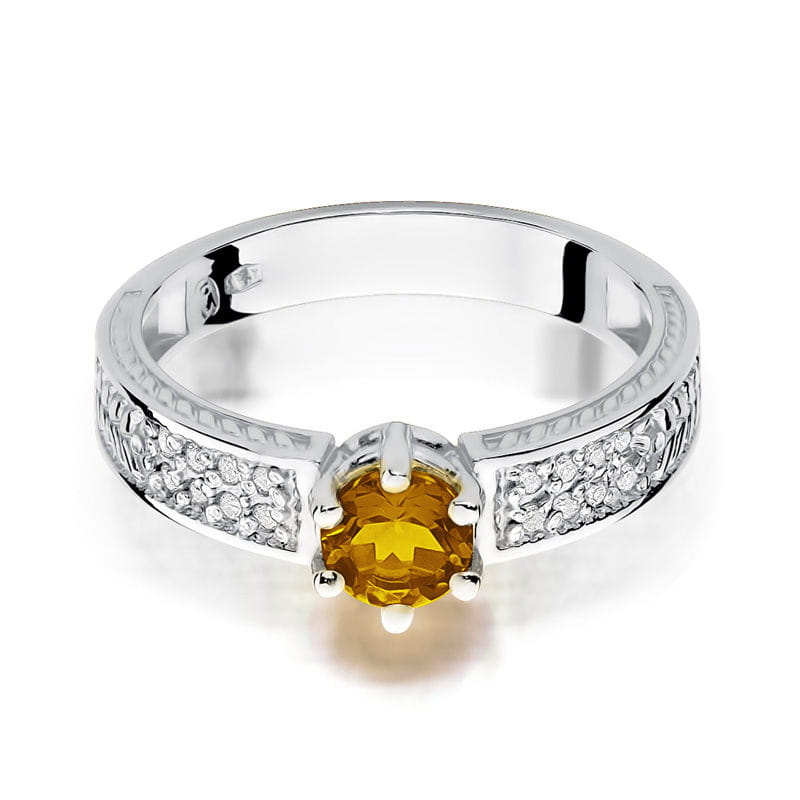 Auksinis Žiedas Su Citrinu Ir Deimantais