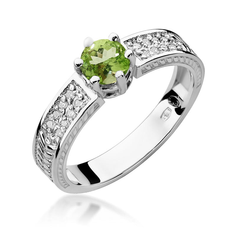 Auksinis Žiedas Su Peridotu Ir Deimantais