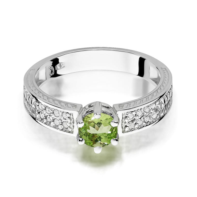 Auksinis Žiedas Su Peridotu Ir Deimantais