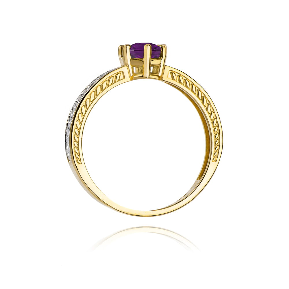Auksinis Žiedas Su Ametistu Ir Deimantais