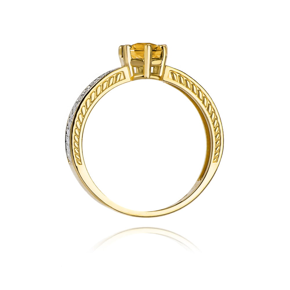 Auksinis Žiedas Su Citrinu Ir Deimantais