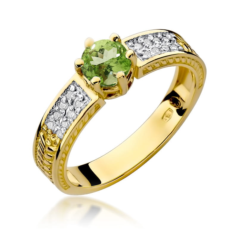 Auksinis Žiedas Su Peridotu Ir Deimantais
