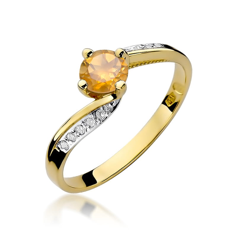 Gold Ring With Citrine And Diamonds