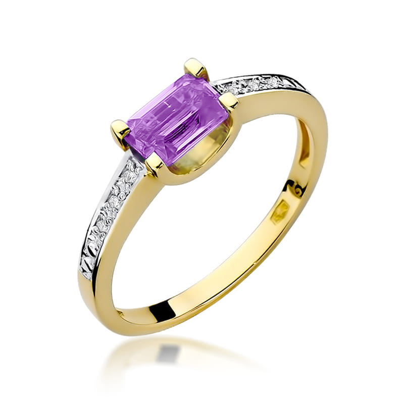 Auksinis Žiedas Su Ametistu Ir Deimantais
