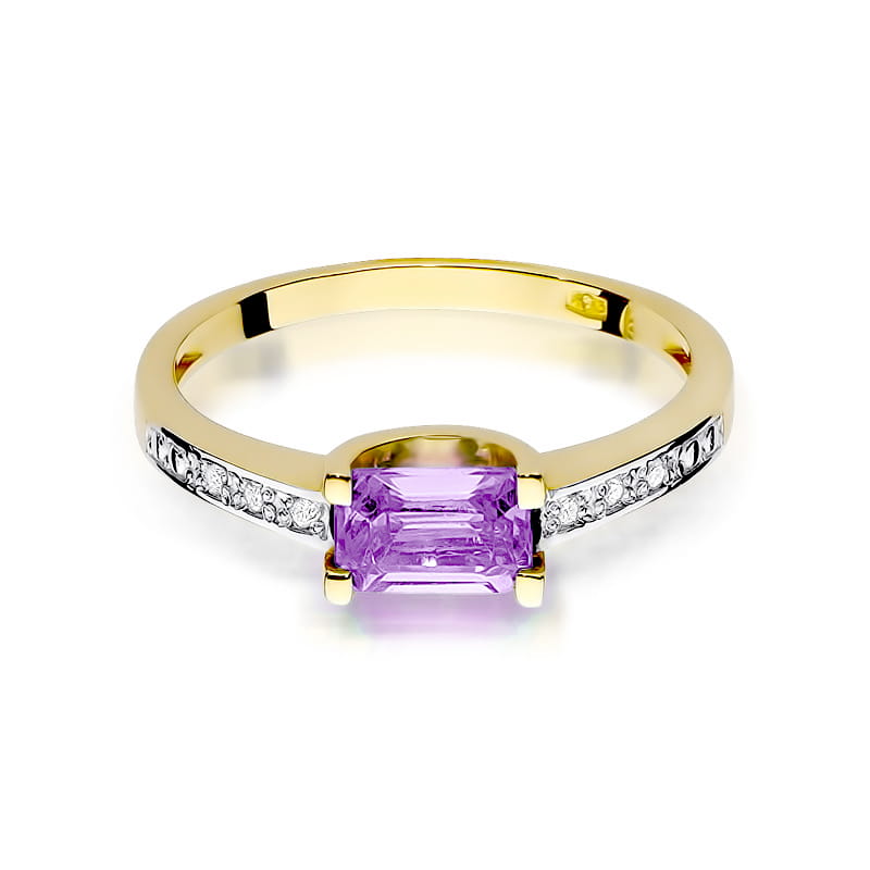 Auksinis Žiedas Su Ametistu Ir Deimantais