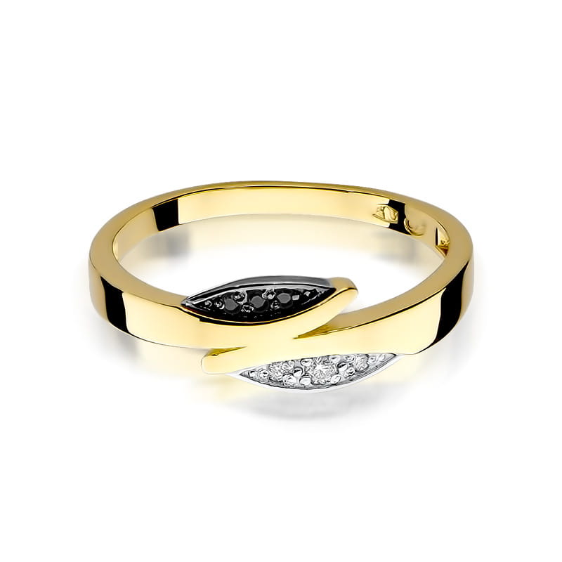Gold Ring With Black And White Diamonds